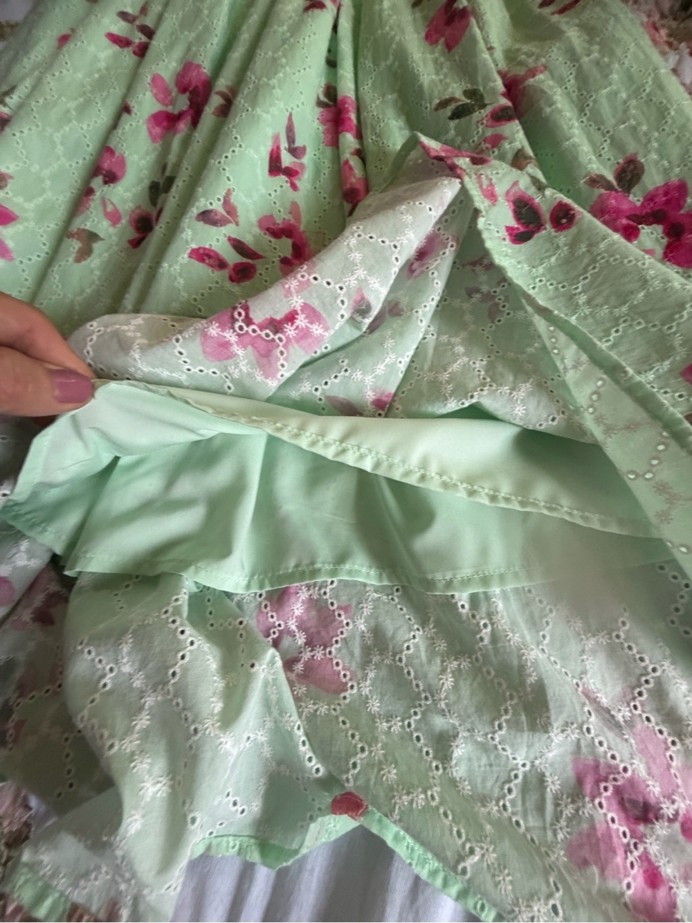 Halter Floral cotton eyelet wedding guest Tea Dress in Mint Green - Picture 4 of 8